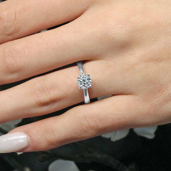 White Gold Traditional Solitaire Ring With Certified 1 Ct. Round Lab Created Diamond (D-VS1) Image 4