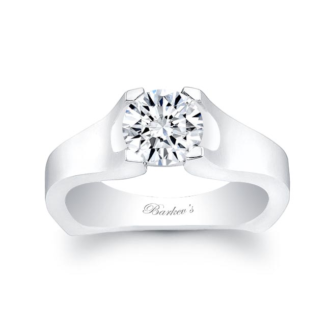  White Gold Squared Band Moissanite Solitaire Ring Image 1