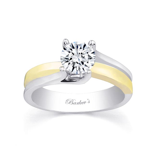 White Yellow Gold Split Shank Round Solitaire Engagement Ring