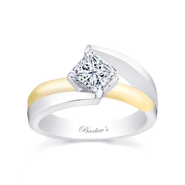  White Yellow Gold Split Shank Princess Cut Moissanite Solitaire engagement Ring Image 1