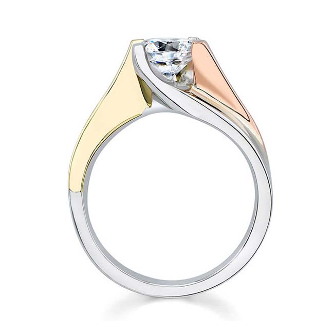  Tri Color Round Cut Moissanite Solitaire Ring Image 2