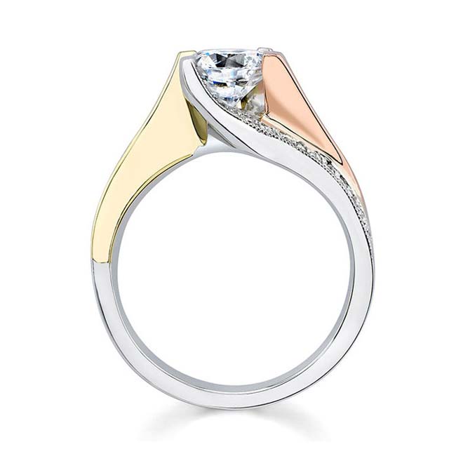  Tri Color Round Cut Moissanite Ring Image 5