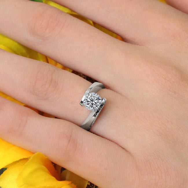 White Gold Moissanite Pave Engagement Ring Image 3