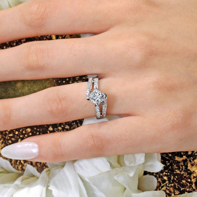 White Gold Classic Princess Cut Moissanite Engagement Ring Image 3
