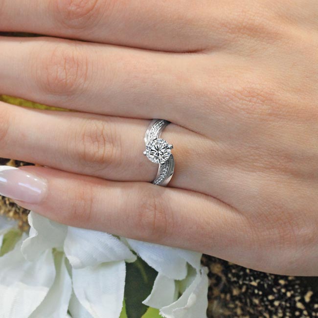 White Gold Curved Shank Moissanite Engagement Ring Image 3