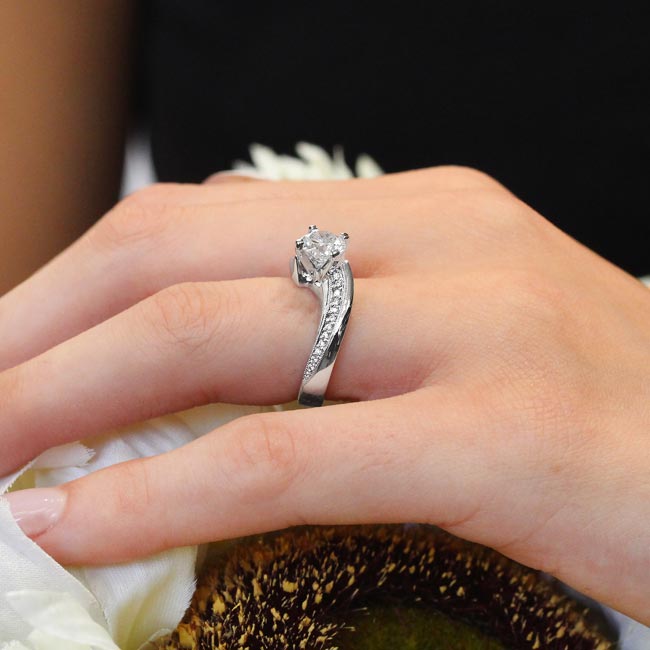 White Gold Curved Shank Moissanite Engagement Ring Image 4