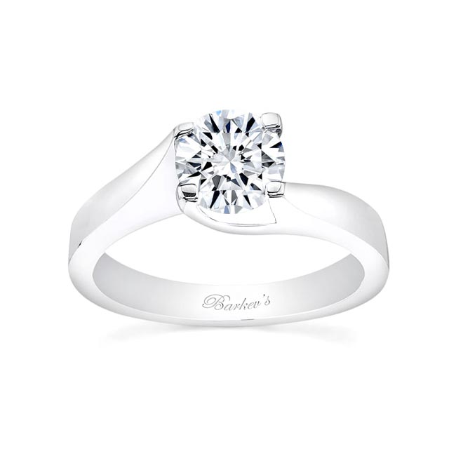  White Gold Simple Swirling Solitaire Ring Image 1