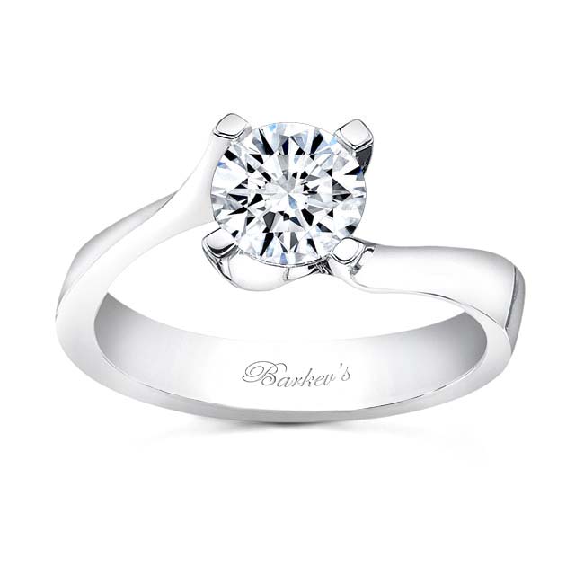  White Gold Simple Thin Curving Solitaire Ring Image 1