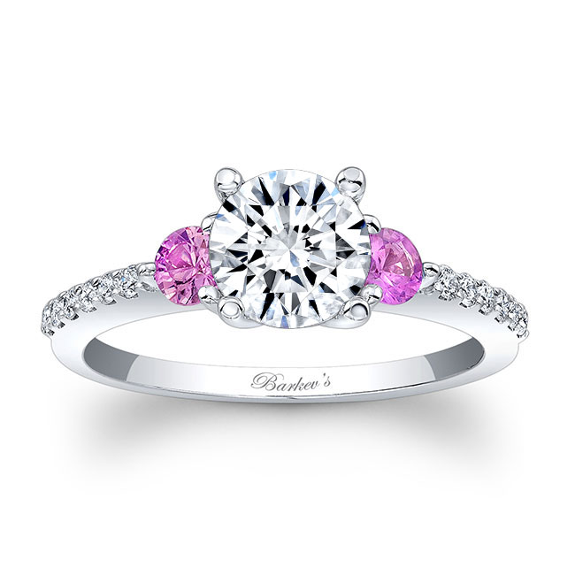  3 Stone Pink Sapphire Diamond Ring Image 1