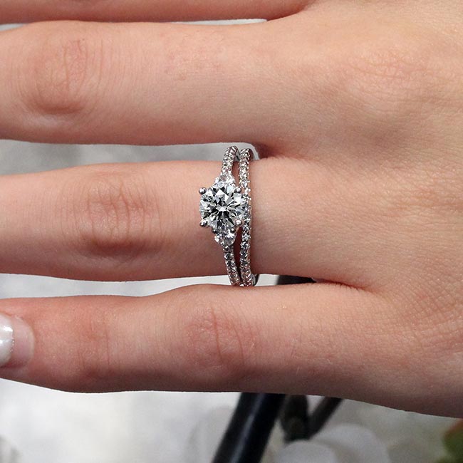 Platinum 3 Stone Lab Grown Diamond Wedding Ring Set Image 3