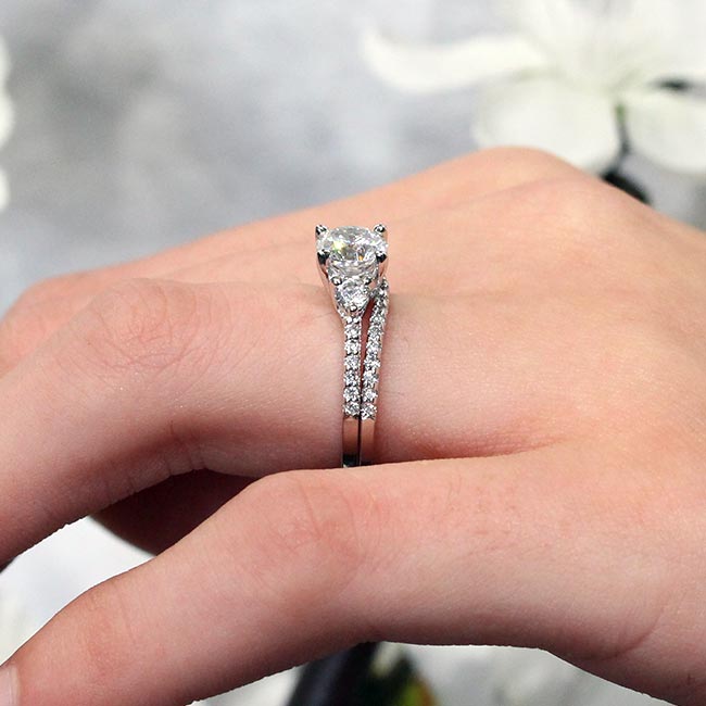 White Gold 3 Stone Lab Grown Diamond Wedding Ring Set Image 4