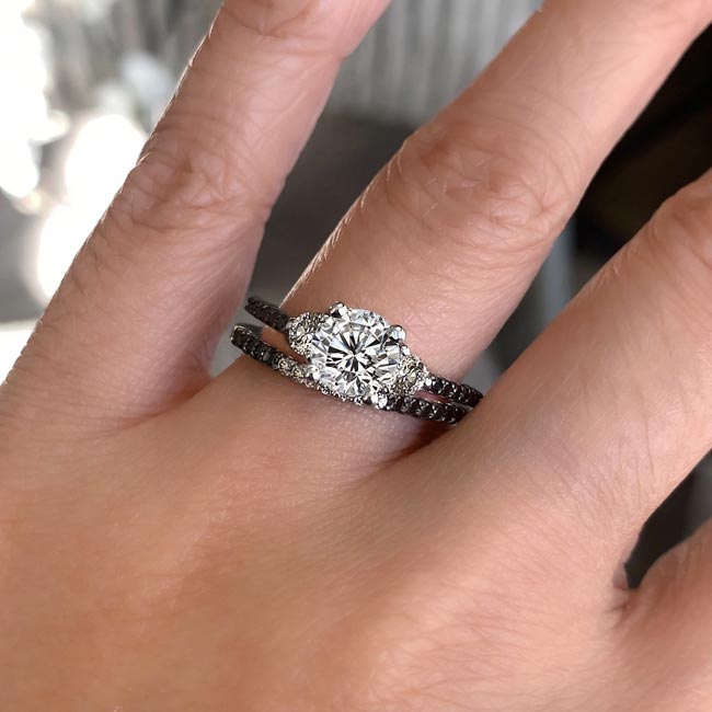 White Gold 3 Stone Lab Diamond Wedding Ring Set With Black Diamond Accents Image 3