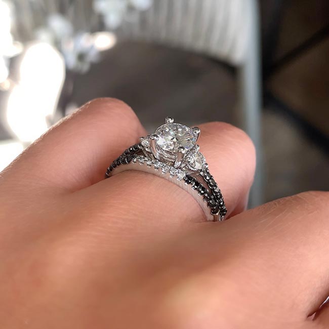 White Gold 3 Stone Black Diamond Accent Wedding Ring Set Image 5