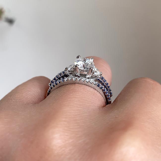 Platinum 3 Stone Lab Diamond Wedding Ring Set With Blue Sapphire Accents Image 5