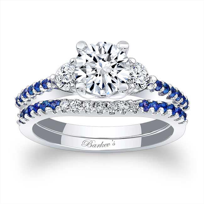  3 Stone Sapphire Accent Wedding Ring Set Image 1