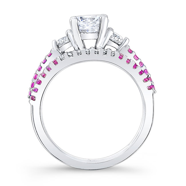 Platinum 3 Stone Pink Sapphire Accent Wedding Ring Set Image 2