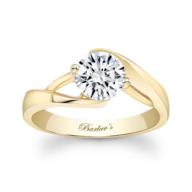  Yellow Gold Unique Lab Grown Diamond Solitaire Engagement Ring Image 1