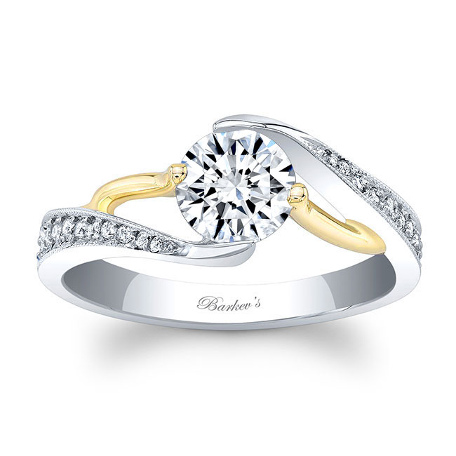  White Yellow Gold Bypass Moissanite Ring Image 1