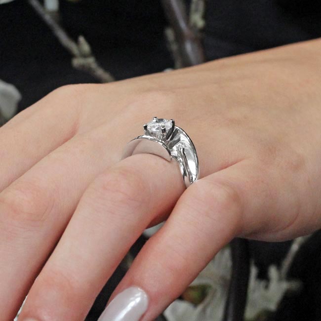 Platinum Unusual Solitaire Moissanite Engagement Ring Image 5