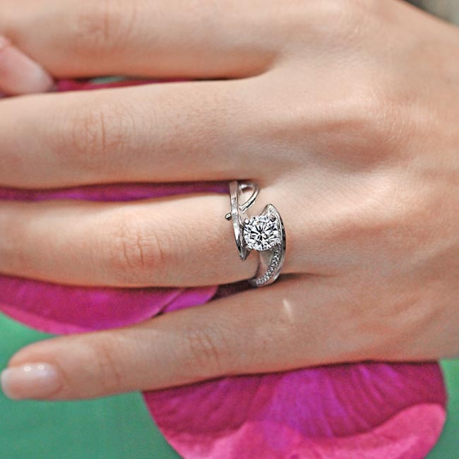 Platinum Wire Trim Pave Moissanite Engagement Ring Image 3