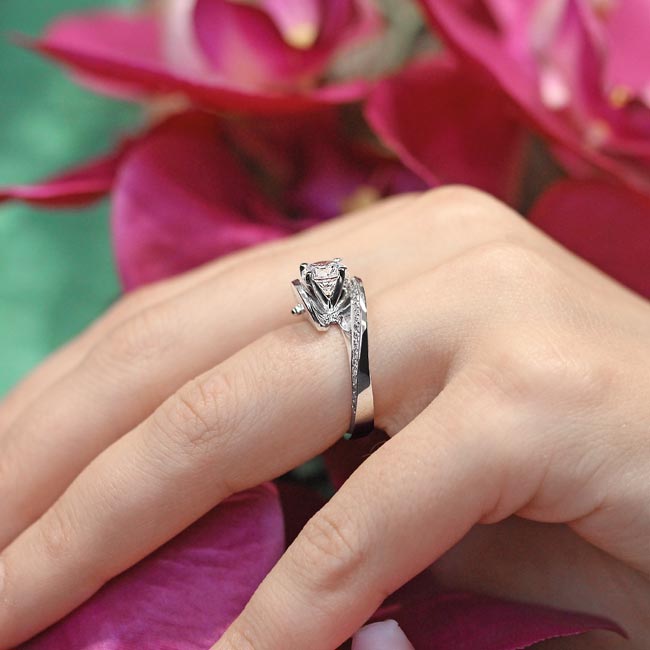 Platinum Wire Trim Pave Moissanite Engagement Ring Image 4