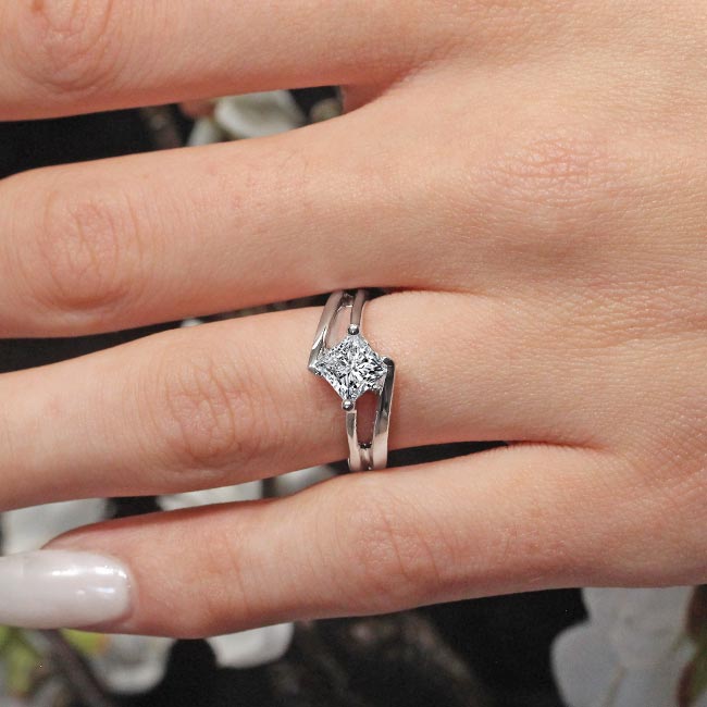 White Gold Half V Prong Princess Cut Lab Diamond Solitaire Ring Image 3