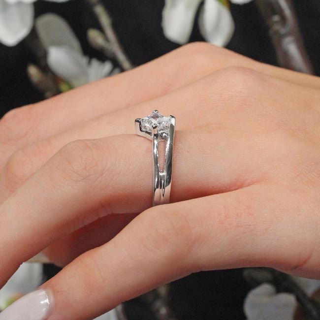 Platinum Half V Prong Princess Cut Moissanite Solitaire Ring Image 4