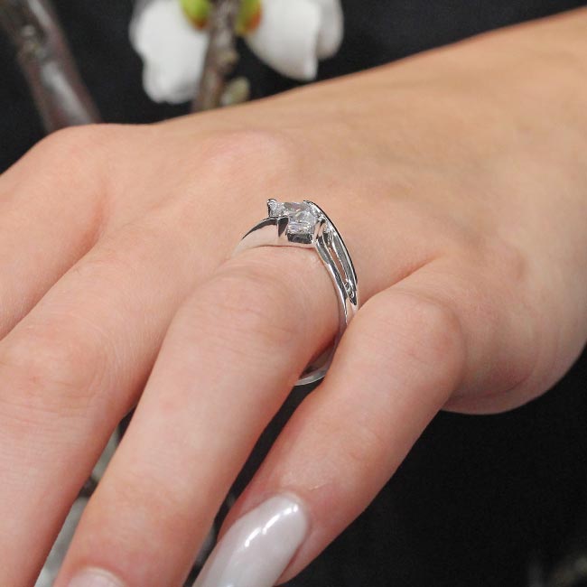 Platinum Half V Prong Princess Cut Lab Diamond Solitaire Ring Image 5