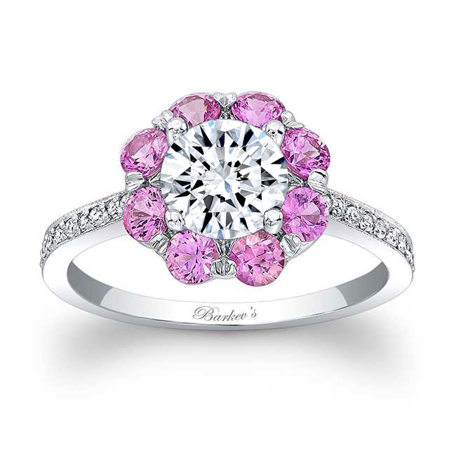 1 Carat Moissanite Halo Pink Sapphire And Diamond Ring Image 1