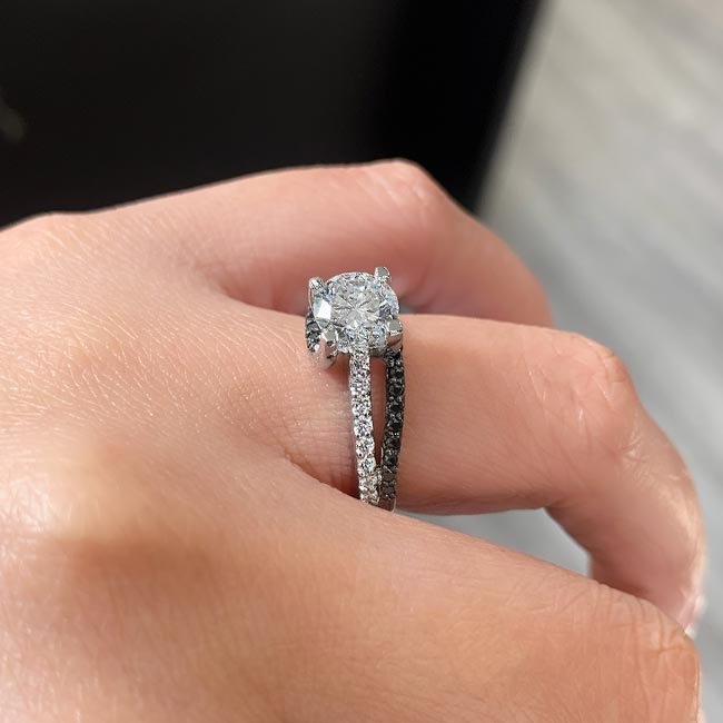 Platinum 1 Carat Round Cut Lab Diamond Ring With Black Diamond Accents Image 3