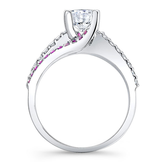  White Gold 1 Carat Round Cut Moisssanite Pink Sapphire Accent Ring Image 2