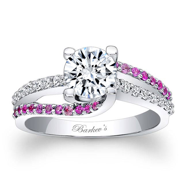  White Gold 1 Carat Round Cut Moisssanite Pink Sapphire Accent Ring Image 1