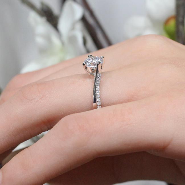 White Gold Unique Flared Moissanite Engagement Ring Image 3
