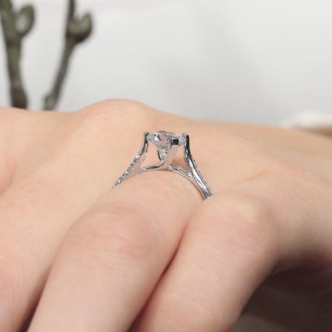 White Gold Unique Flared Moissanite Engagement Ring Image 4