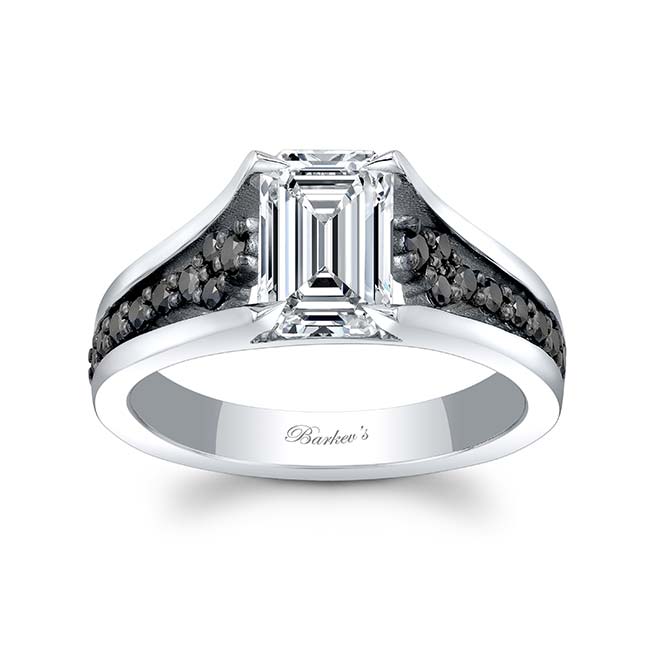  Cathedral Emerald Cut Black Diamond Accent Moissanite Ring Image 1