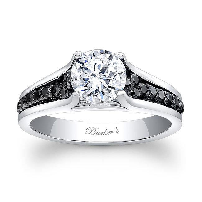  Cathedral Black Diamond Accent Moissanite Ring Image 1
