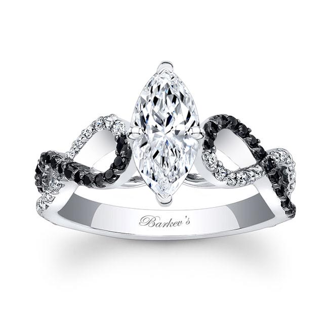 White Gold Marquise Lab Grown Diamond Infinity Ring With Black Diamonds