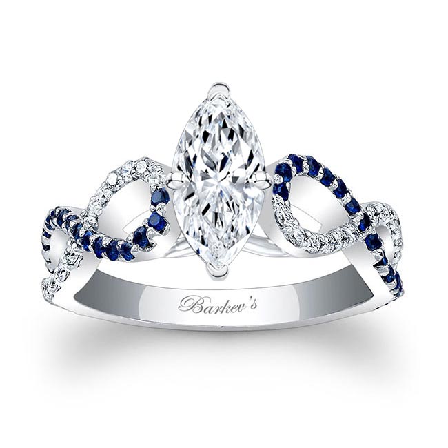 White Gold Marquise Lab Grown Diamond Infinity Ring With Blue Sapphires