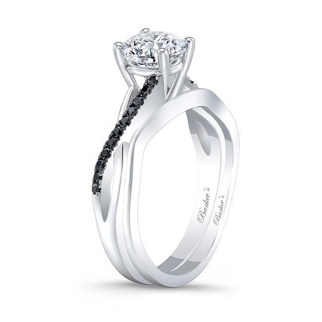  White Gold Simple Moissanite Black Diamond Accent Bridal Set Image 2