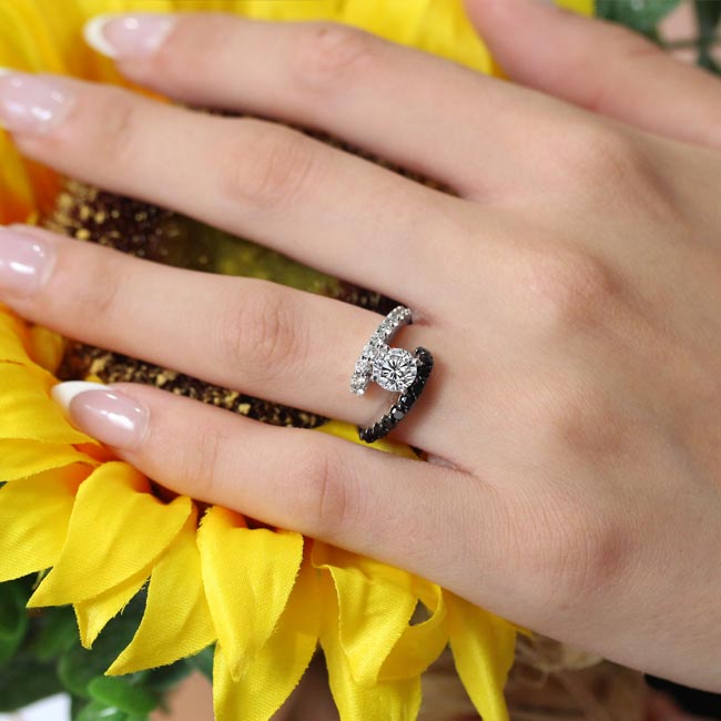  Split Band Black Diamond Accent Moissanite Engagement Ring Image 2