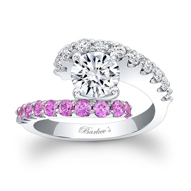  White Gold Split Band Pink Sapphire Accent Engagement Ring Image 1