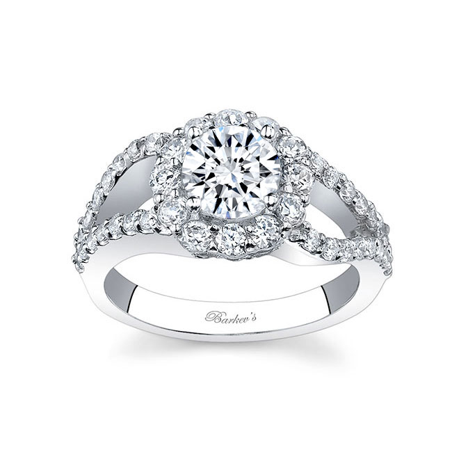  White Gold Split Shank Halo Engagement Ring Image 1