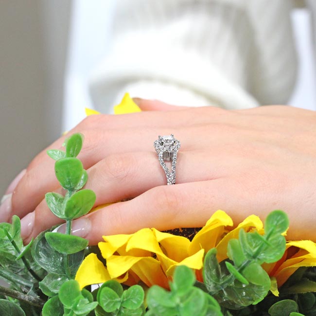  Split Shank Halo Moissanite Engagement Ring Image 5