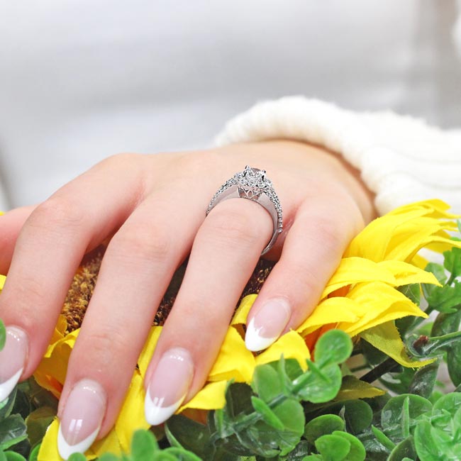  Split Shank Halo Moissanite Engagement Ring Image 6