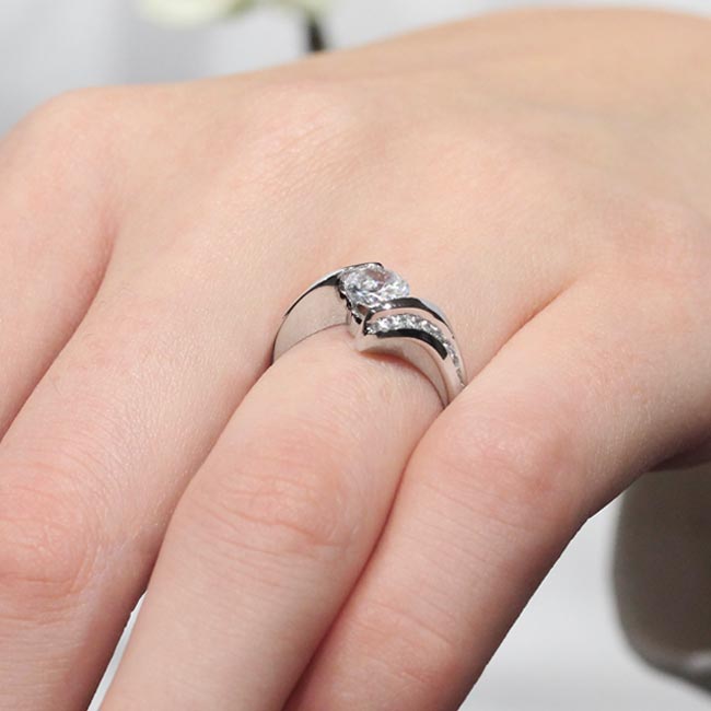 Platinum Curved Bypass Band Moissanite Ring Image 5
