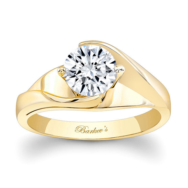  Yellow Gold Half Channel Solitaire Engagement Ring Image 1