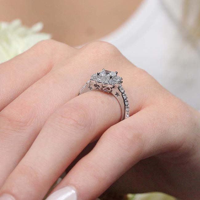 White Gold Starnish Princess Cut Lab Diamond Halo Engagement Ring Image 5
