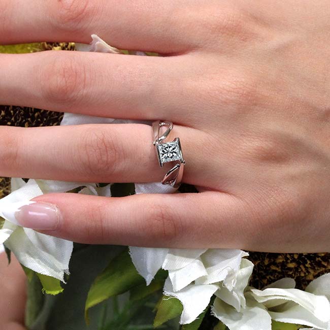  Wire Accent Princess Cut Moissanite Solitaire Ring Image 3