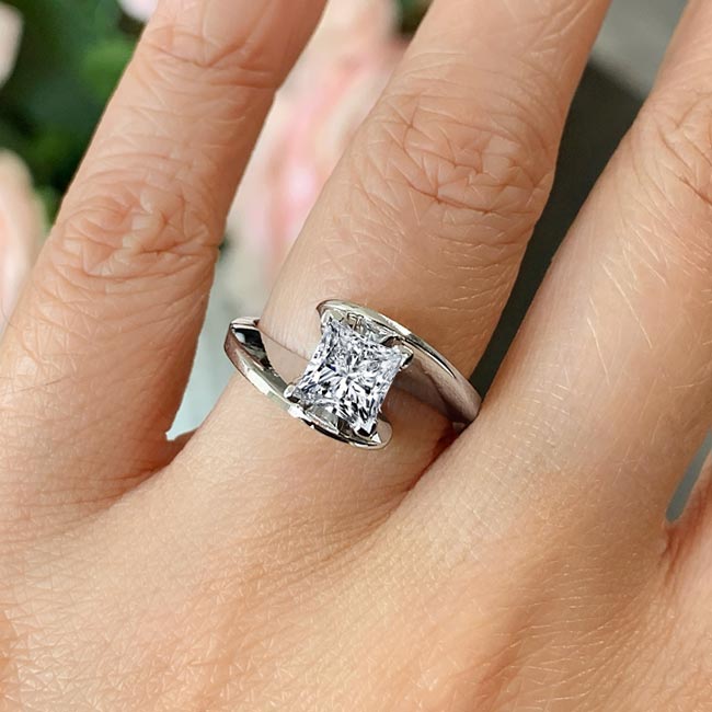 Princess Cut Moissanite Bypass Solitaire Ring Image 2