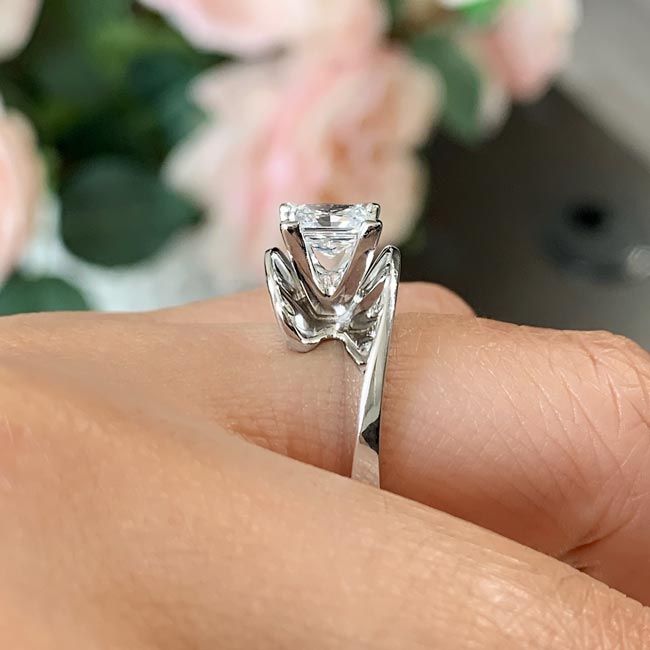 White Gold Princess Cut Moissanite Bypass Solitaire Ring Image 3